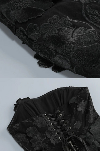 Strapless Floral Embroidered   with Lace-Up Back  Mini Dress