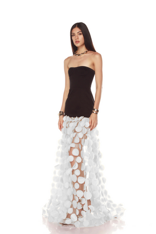Dimensional Flower Spandex Strapless Long Dress