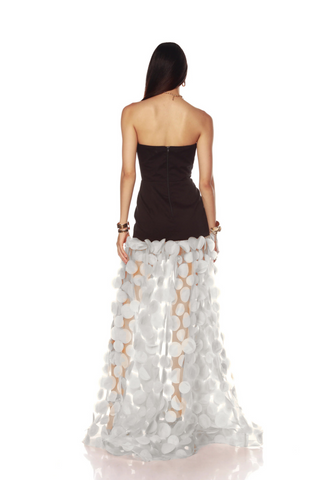 Dimensional Flower Spandex Strapless Long Dress