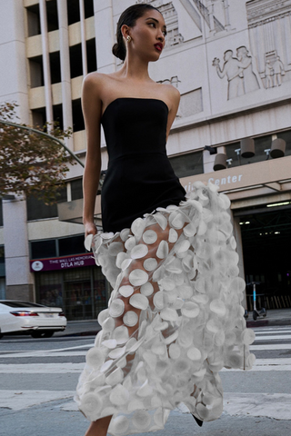 Dimensional Flower Spandex Strapless Long Dress