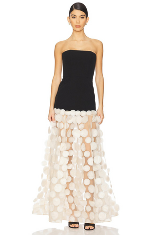 Dimensional Flower Spandex Strapless Long Dress