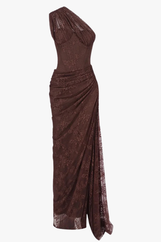 One-Shoulder Lace Long Dress with Sculpted Corset Fit