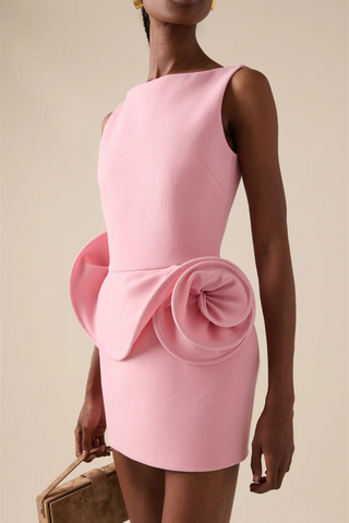 Sleeveless Backless Sculpted Flower Detail Mini Dress