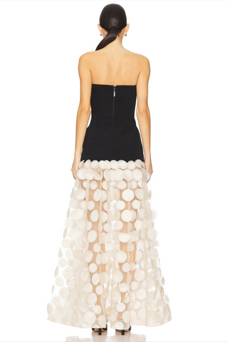 Dimensional Flower Spandex Strapless Long Dress
