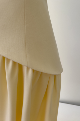 Asymmetric Strapless Yellow Pleated Built-In Neck Scarf Long Dress