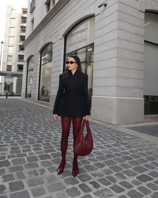 Black Asymmetrical Wool Midi Coat with Waist Detail