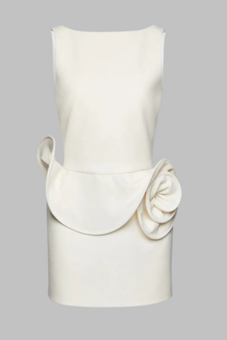 Sleeveless Backless Sculpted Flower Detail Mini Dress