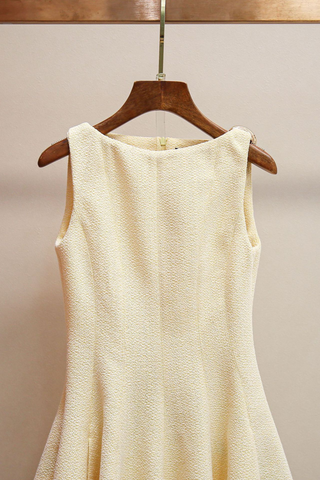 Textured Sleeveless Flared  Crew Neck Mini Dress