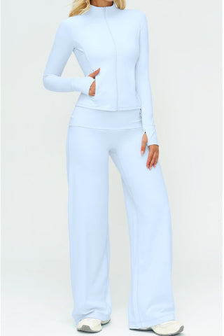 3-Piece Women’s Yoga Set – Cropped Tank, Zip Jacket & Wide-Leg Pants Activewear Set