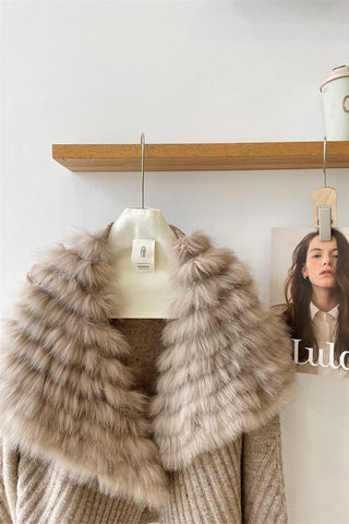 Statement Faux Fur Collar Ribbed Knit Long-Sleeve Cardigan