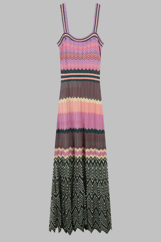 Colorful Ice Knitted Sleeveless Chevron Pattern Long Dress