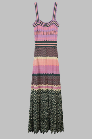 Colorful Ice Knitted Sleeveless Chevron Pattern Long Dress