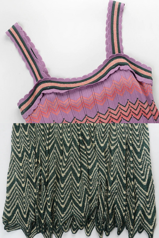 Colorful Ice Knitted Sleeveless Chevron Pattern Long Dress