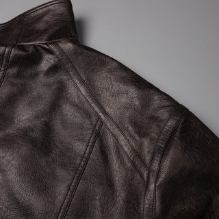 Classic Aviator Leather Jacket with High Neck, Utility Pockets, and Structured Fit