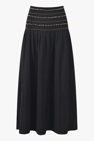 Gold Beaded Short Sleeve Cardigan & Pleated Long Skirt Set