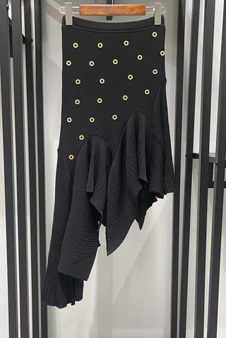 Embellished Sleeveless Knit Crop Top & Asymmetric Ruffle Long Skirt Set