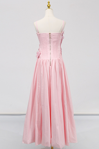 Strapless  Floral Ruched Slit Draped Long Dress