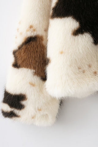 Vintage Pattern Faux Fur Zip-Up Coat