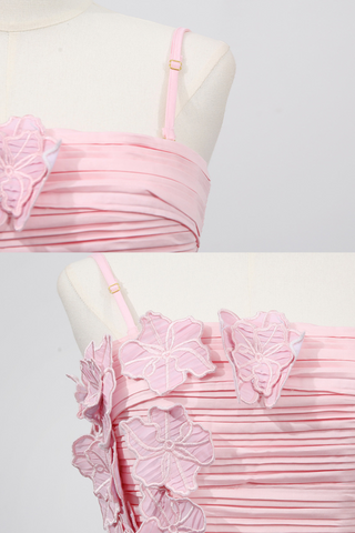 Strapless  Floral Ruched Slit Draped Long Dress