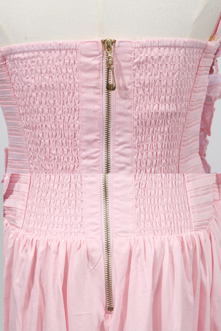 Strapless  Floral Ruched Slit Draped Long Dress