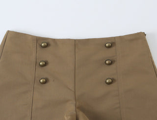 Military-Inspired Stand Collar Long Sleeve Jacket & High Waist Tailored Shorts Set