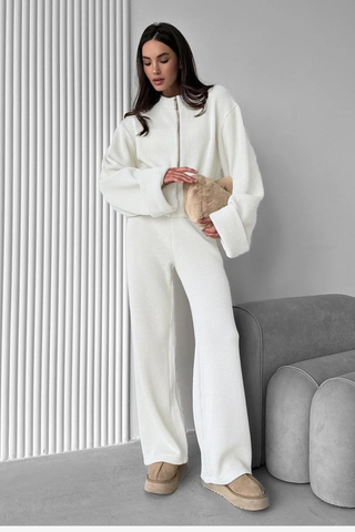Ribbed Long Sleeve Zip Jacket & Relaxed Pants Co-Ord Set