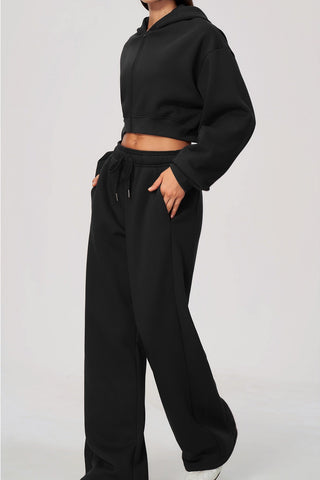 Cropped Zip-Up Hoodie & Wide-Leg Sweatpants Set