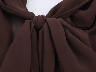 Long Sleeve Tie-Neck Mini Dress in Structured Woven Fabric