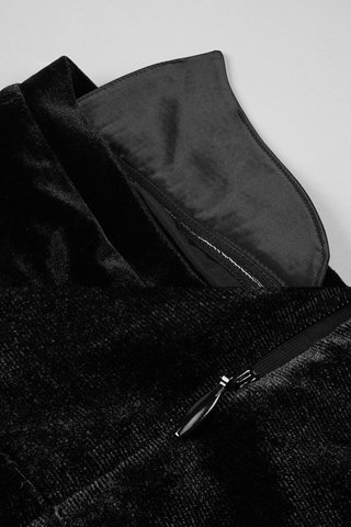 Retro Black Velvet Strapless Long Dress with Rhinestone Bust and Matching Gloves