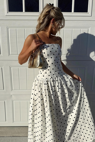 Polka Dot Corset Long Dress with Adjustable Straps