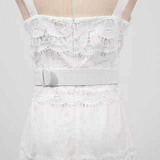 Statement Lace Cutwork Belted Tiered Long Dress