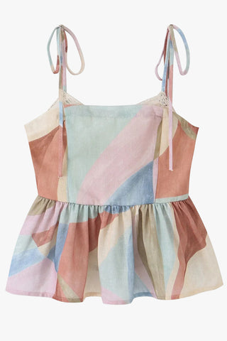 Abstract Print Tie-Strap Sleeveless Peplum Top & Wide Leg Pants Set