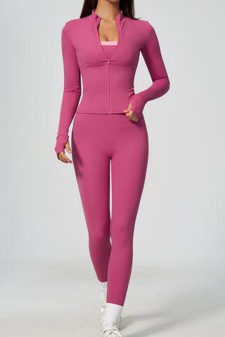Zip-Up Active Jacket, Bandeau Top & High-Waist Leggings Set