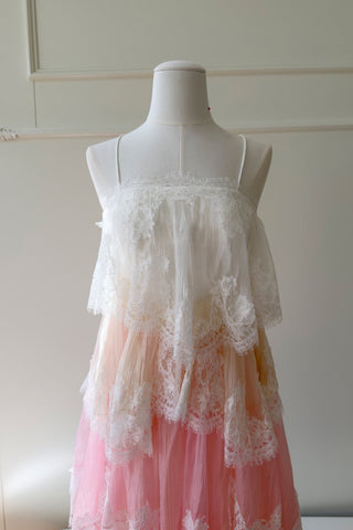 Tiered Lace Long Dress – Layered Ruffle Design, Crisscross Back & Flowy Fit