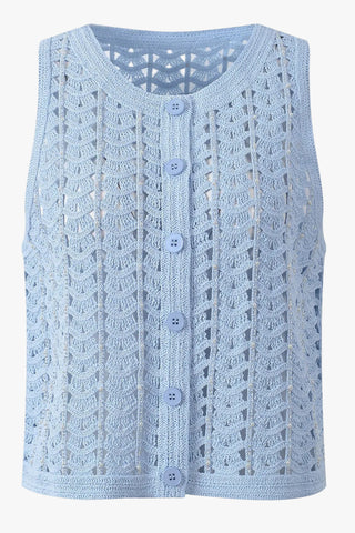 Sleeveless Pearl Embellished Open-Knit Vest & Shorts Set