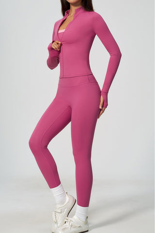 Zip-Up Active Jacket, Bandeau Top & High-Waist Leggings Set
