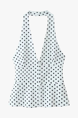 Polka Dot Polyester Halter Neck Sleeveless Top & Flared Pants Set