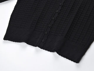 Embroidered Collar Long Sleeve Pointelle Knit Cardigan