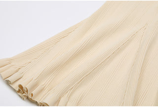 Ribbed Knit Long Dress with Pearl Trim Details & Long Sleeves