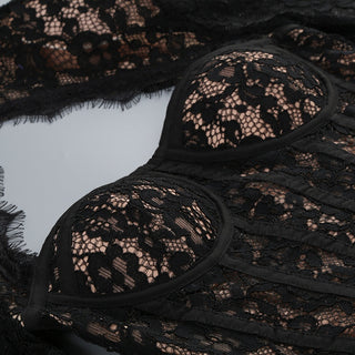 Romantic Lace Corset Cut-Out Long Sleeve Mini Dress