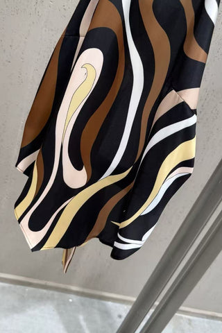 Abstract Swirl Print Satin Halter Top & High-Waisted Mini Skirt Set