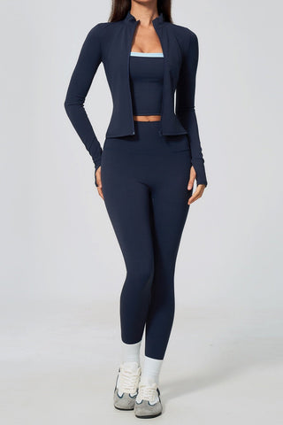 Zip-Up Active Jacket, Bandeau Top & High-Waist Leggings Set