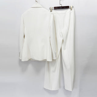 Crystal Embellished Shawl Collar Blazer & Wide Leg Pants Set