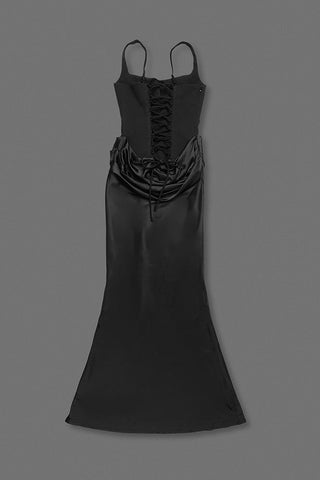 Structured Corset Draped Bodycon Long Dress with Wide Straps