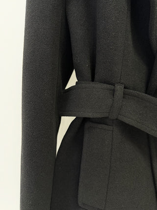 Wool-Blend Belted Short Coat with Oversized Lapel Collar
