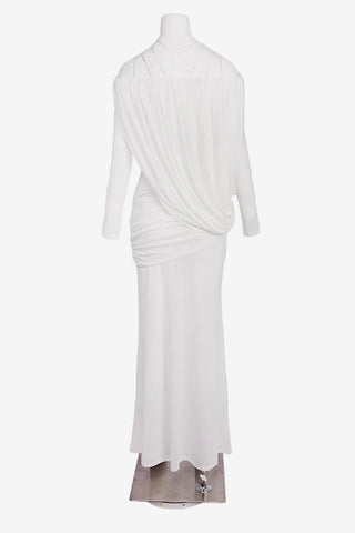 Off-Shoulder Draped Mesh Long Sleeve Long Dress