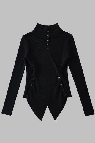 High-Neck Asymmetric Ribbed Top