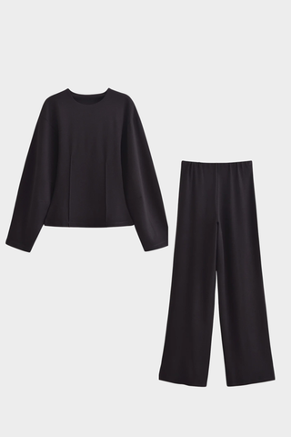 Soft Lounge Relaxed Top & Wide-Leg Pants Set – Lightweight Jersey, Long Sleeve, Minimal Design