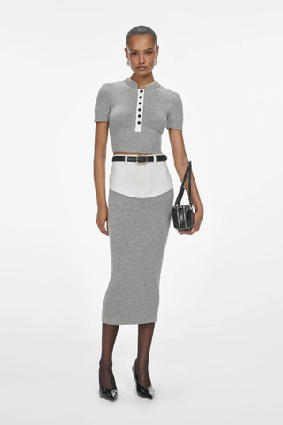 Chic Knit Contrast Panel Top & Midi Skirt Set