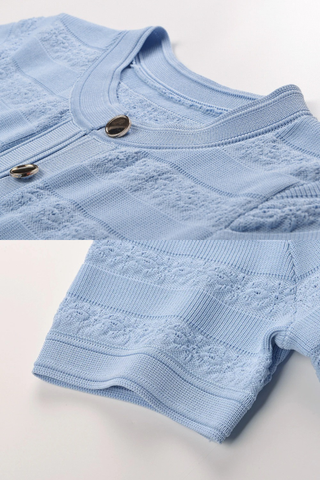 Textured Knit Button-Front Long Dress with Short Sleeves